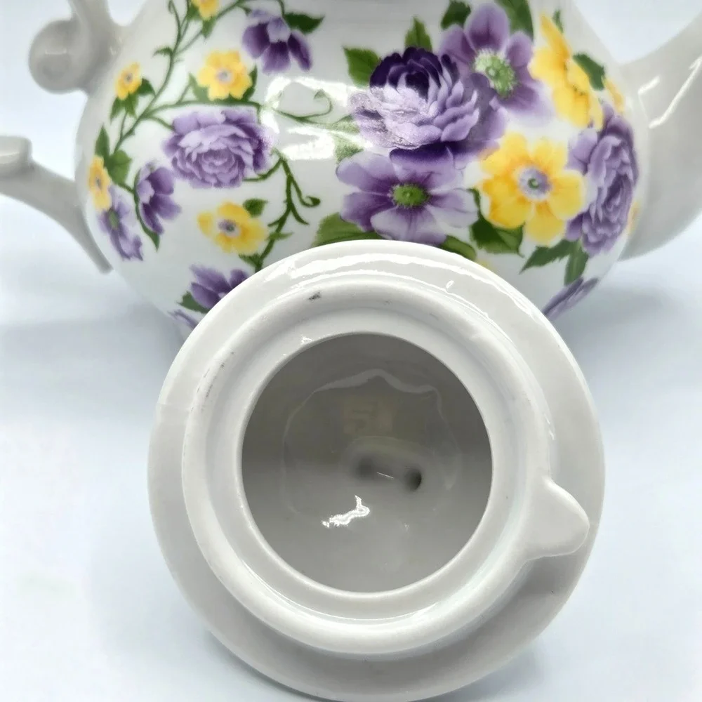 Vintage‎ Teapot Purple and Yellow Flowers Unmarked Cottage Core